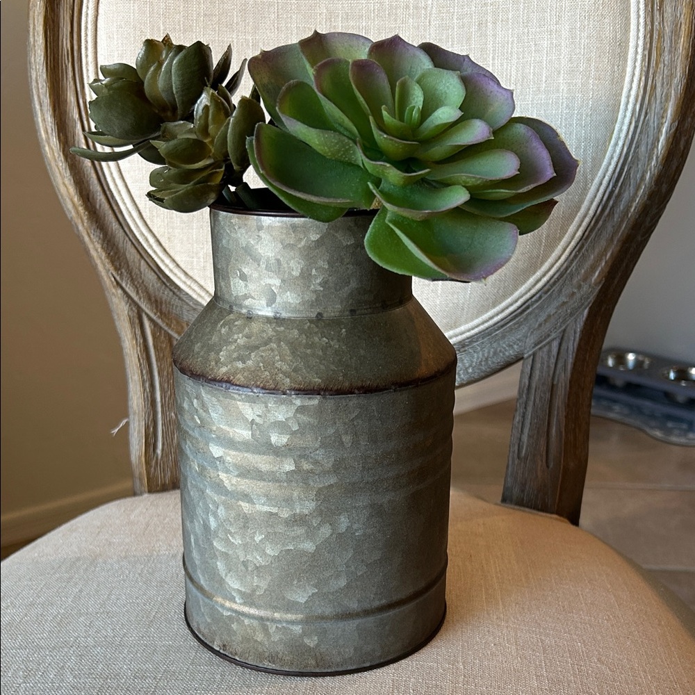 Vintage Metal Succulent Vase & Artificial Succulents
